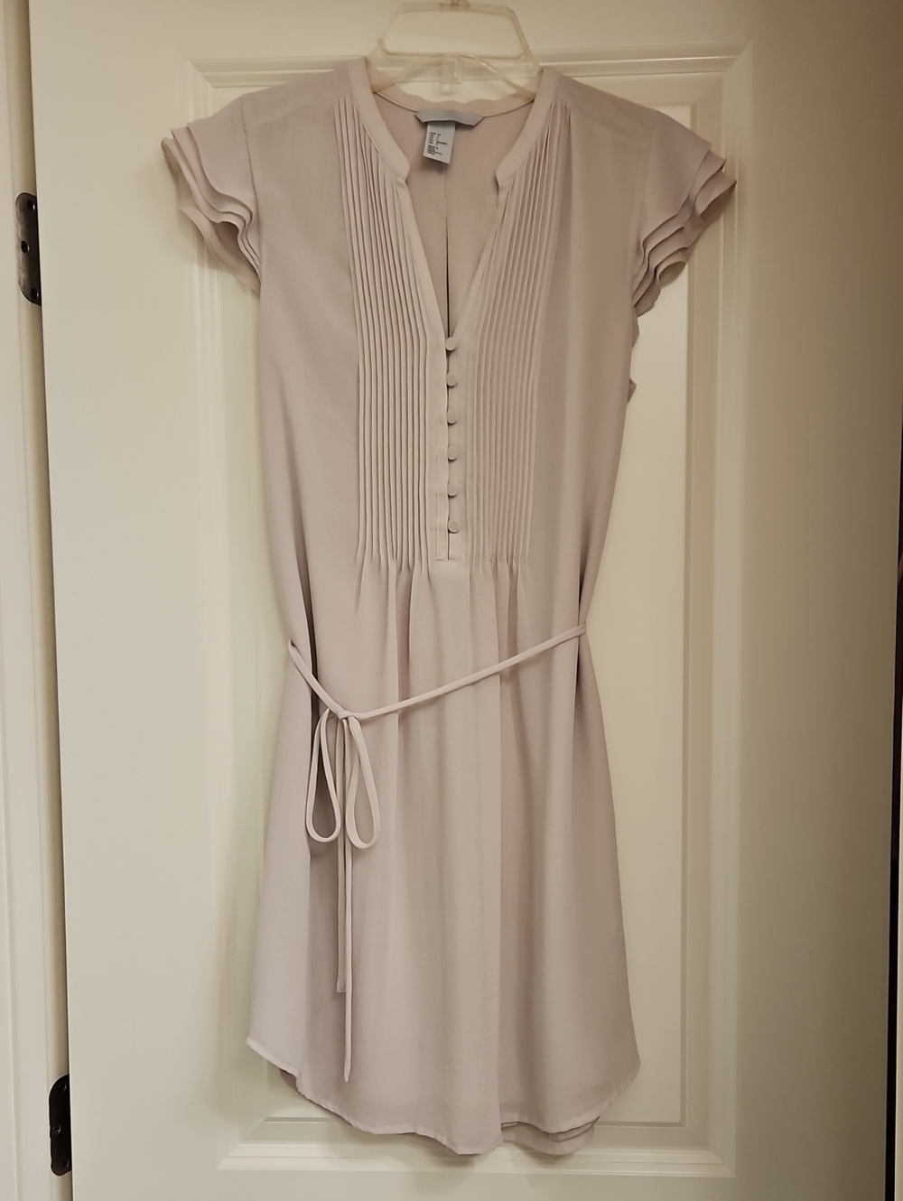 H&M Blush Pleated Front Button Dress with Tie
